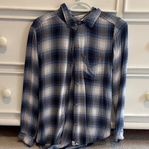 American Eagle Outfitters Navy and White Checkered Shirt